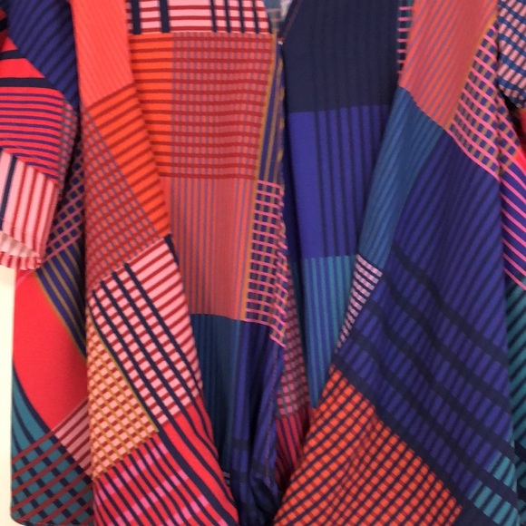 Umgee Multicolor Patchwork‎ Wrap Ruffle Sleeve Blouse Boho Small - Picture 5 of 6